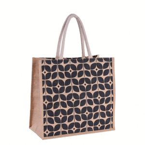 Sac fourre-tout avec intérieur laminé et fermeture éclair, sac de marché en jute avec poignées pour le shopping et la plage, grand format - Product Image 1