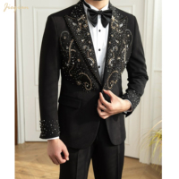Veste de Costume en Laine Perlée à la Main de Luxe pour Homme - Blazer Sur Mesure Coupe Slim - Costume Homme de Luxe - Smoking Fait Main pour Bal de Promo et Cérémonie de Mariage