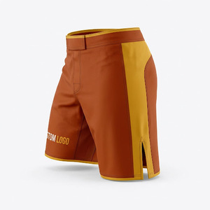 Shorts de combat et de grappling MMA pour hommes, couleur orange, à blocs de couleurs, séchage rapide, Spandex/Polyester 120g, sans couture, logo personnalisé - Product Image 3