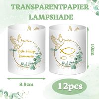 Lot de 12 lanternes de table en PVC pour la première communion des garçons et des filles, vert eucalyptus, avec bougies chauffe-plat et bougies, cadeaux pour invités