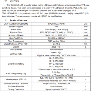 แผงหน้าจอทีวี LCD ขนาด50นิ้ว CV500U3-L01 opencell สำหรับสมาร์ททีวี4K จาก chot - Product Image 5
