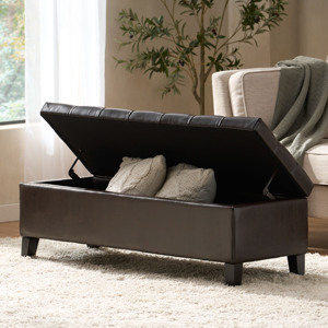 Modern Dark Brown Faux Leather Tufted Convertible Storage Ottoman Bench for Living Room Bedroom Entryway-Bedroom Furniture - Product Image 6