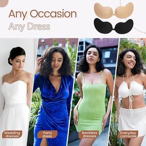 2 paires de soutiens-gorge adhésifs sans bretelles pour femmes, couvre-tétons en silicone réutilisables invisibles pour robes - Product Image 5