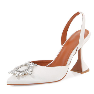 33-43 Silk Material Damen Schuhe Charms Sippers Custom New Fashion Mules Style Sexy High Heel <b>Shoes</b> for Woman - Product Image 4
