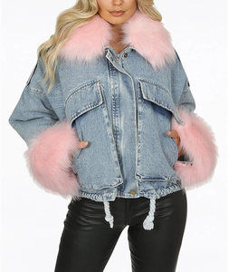 <span class=keywords><strong>Giacca</strong></span> di jeans di lusso <span class=keywords><strong>oversize</strong></span> per <span class=keywords><strong>donna</strong></span> cappotti invernali con decorazione a bottone traspirante e <span class=keywords><strong>giacca</strong></span> di pelliccia Plus Size - Product Image 4