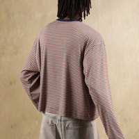 T-shirt rayé tendance pour homme OEM/ODM, manches longues, épaules tombantes, style Y2K streetwear, tricot décontracté, t-shirts oversize