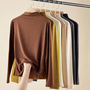 Camicia aderente da <span class=keywords><strong>donna</strong></span> a collo alto a manica lunga tinta unita autunno inverno signora elastica <span class=keywords><strong>calda</strong></span> Basic - Product Image 1