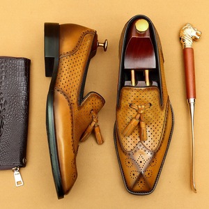 Chaussures habillées décontractées d'été pour hommes en cuir véritable perforées respirantes à lacets légères antidérapantes - Product Image 4