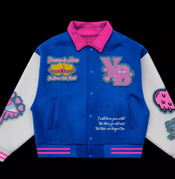 Blousons universitaires personnalisés pour hommes, blouson Letterman rose vif et bleu avec patch brodé, motif cœur en chenille, streetwear, fabrication OEM pour universités