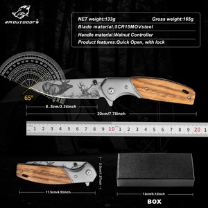 Cuchillo Plegable Multifuncional de Acero Inoxidable Personalizable OEM, para Supervivencia al Aire Libre, Camping, Bricolaje, con Mango de Madera, HK FB116 - Product Image 2