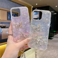 Coque de téléphone personnalisée motif papillon pour iPhone 14 15 16 17 Pro Max, jolie coque pour femmes avec chaîne de perles