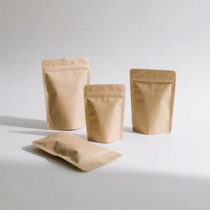 Food Grade Natural Kraft Paper Aluminum Foil Lined 3 Side Seal Mylar Flat Zipper <b>Bags</b> - Product Image 5