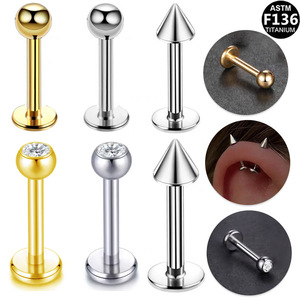 <b>Titanium</b> Lip <b>Stud</b> 20G Ball And Cone Shape External Thread For Body Piercing Jewelry ASTM F136 <b>Titanium</b> Alloy - Product Image 1