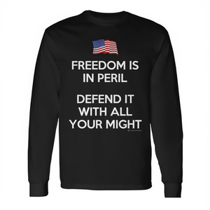 T-shirt à manches longues « La liberté est en danger, défendez-la avec toute votre force » avec motif drapeau américain - Product Image 2