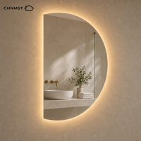 Miroir mural irrégulier rétroéclairé, miroir de salle de bain LED asymétrique en forme de D pour hôtel, salle de bain, décoration de salon