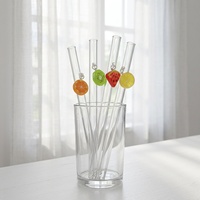 Pailles en verre réutilisables écologiques de 14 mm de diamètre, série été, motif fruits mignons, tube droit épais pour thé au lait et boba
