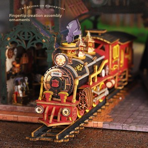 Puzzle 3D <span class=keywords><strong>en</strong></span> <span class=keywords><strong>bois</strong></span> à assembler soi-même : Modèle de maisonnette sur rail, support de livre, jouet éducatif pour adultes - Product Image 2