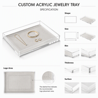 Plateau à bijoux en acrylique personnalisé, organisateur transparent pour boucles d'oreilles et bagues, présentoir de comptoir de boutique avec logo sur le rebord pour la vente au détail et les cadeaux
