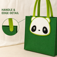 Sac fourre-tout en feutre non tissé personnalisé avec logo OEM, design panda mignon, écologique, sac à main animal de dessin animé personnalisé, cadeau réutilisable