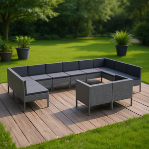 Ensemble de salon de jardin en rotin PE gris, mobilier d'extérieur, modèle D0100HH85YJ, 10+ places, design contemporain, résistant aux intempéries - Product Image 2