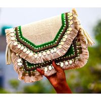 Bolsos de Mano de Ganchillo Hechos a Mano de Nuevo Estilo, Bolsos de Mano Abiertos de Cuero Genuino de Macramé, Moda de Verano, Mayorista de India God Grace Overseas