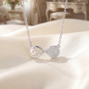 Collar de Plata S925 con Perlas de Agua Dulce, Colgante de Ola con Pavé de Circonitas, Joyería Elegante, Regalo de Boda para Mujer - Product Image 4