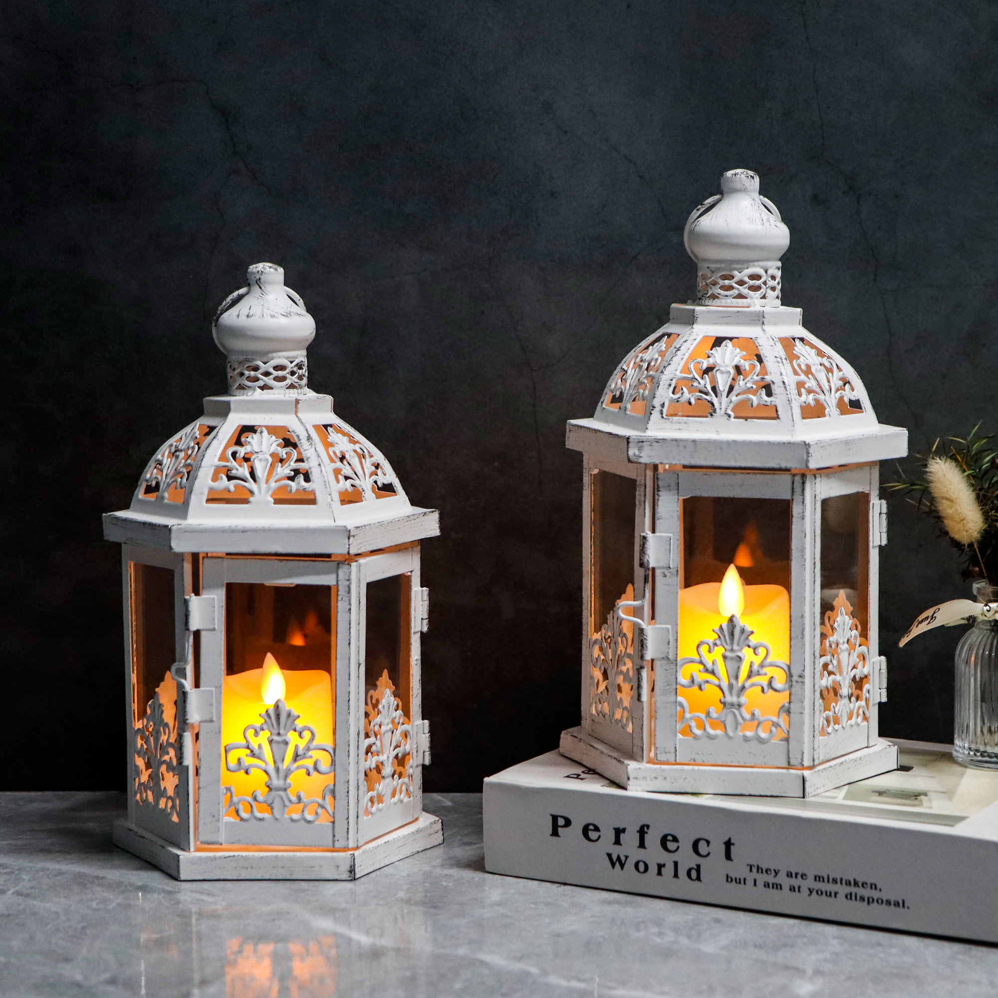 Set of Two Rustic Portable Wedding Candle Lantern Hanging Iron