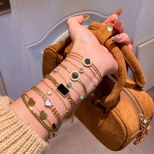 Women Stainless Steel <b>Bracelet</b> Set Gold Tone Adjustable Chain Heart <b>Crystal</b> Minimalist Jewelry for Women - Product Image 4