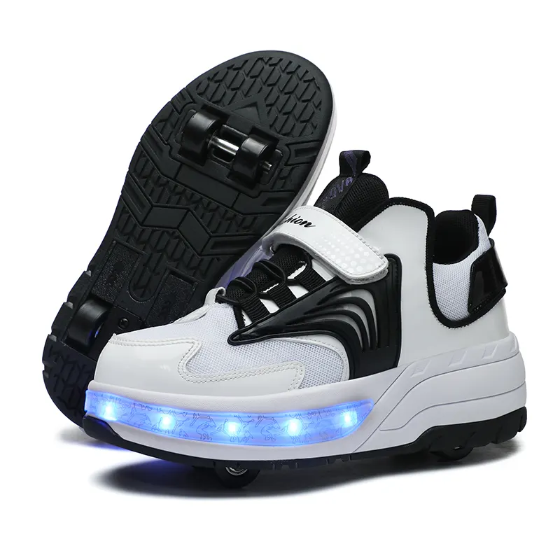 Scarpe con deformazione a rullo a doppia fila scarpe da Skateboard per bambini Unisex scarpe a rullo illuminate a quattro ruote