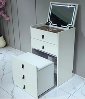 Ensemble coiffeuse avec miroir LED escamotable, commode de rangement multi-tiroirs et tabouret rembourré mobile