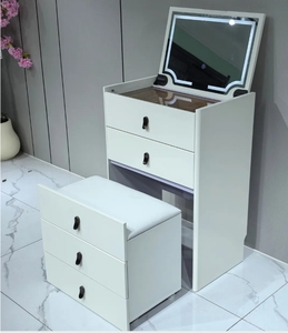 <b>Dressing</b> <b>Table</b> Set Flip-up Hidden LED Light <b>Mirror</b> Makeup <b>Vanity</b> With Multi Drawer Storage Chest Movable Cushioned Stool - Product Image 5