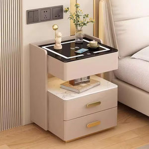 Muebles de dormitorio inteligentes, mesita de noche, cajón, 2 luces, parte superior de cristal, cargador inalámbrico Usb, música, mesita de noche de madera, mesa auxiliar - Product Image 4