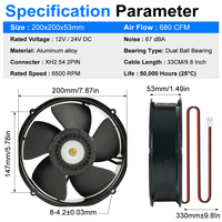 Ventilateur de refroidissement pour rack de serveur, centre de données, IMROK MK20053 DC 12V 200x200x53mm 6500RPM, haut débit d'air, roulement à billes, PWM, CE, RoHS