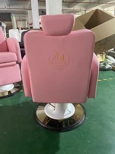 Fauteuil de lavage de luxe rose pour salon, avec cadre en acier inoxydable doré, dossier en cuir PU et bac en céramique blanc séparé - Product Image 5