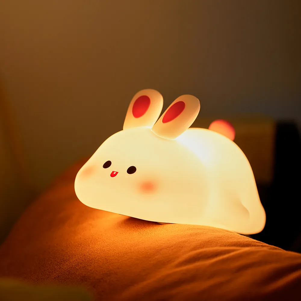 Egogo có thể sạc lại LED cảm ứng mềm mại Nursery Đèn thỏ Silicone Bunny ánh sáng ban đêm cho trẻ em ánh sáng lên Silicone động vật ánh sáng ban đêm