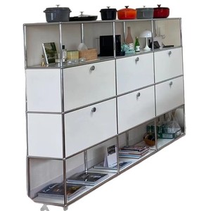 Mueble auxiliar modular de segunda mano de doble capa, almacenamiento para sala de estar y comedor, cubo combinado de acero inoxidable - Product Image 1