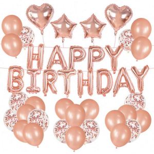 Rose Gold Happy Birthday Balloons Kids Adults Birthday Party Supplies Layout Anniversary Decoration Foil Latex Balloons - Product Image 1