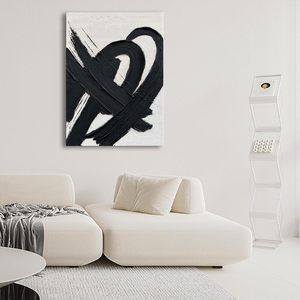 014Nankai hiện đại tối giản nghệ thuật trang trí vẽ tay in đen trắng Kết cấu sơn dầu trừu tượng vải 40x28 inch - Product Image 4