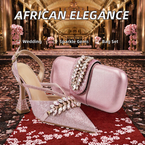 Conjunto de Sandalias de Tacón con Brillantina Rosa y Bolso de Mano, Zapatos de Vestir con Punta en Pico y Pedrería para Bodas y Fiestas - Product Image 2