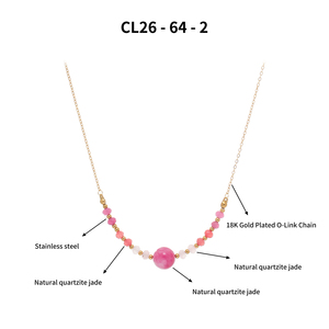 Collier ras du cou tendance 2026 pour femme, perles de pierre naturelle rose jade, en acier inoxydable plaqué or 18K PVD, bijoux de guérison dégradés - Product Image 4
