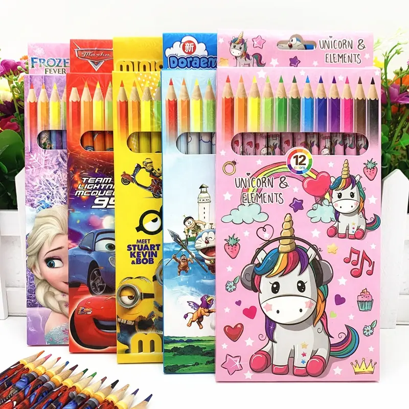 School stationery gifts cartoon cute unicorn kids drawing 12 color pencils set