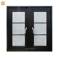 Ventana Abatible de Aluminio Negra Personalizada con Vidrio de Rejilla Simétrica y Mosquitera, Venta al Por Mayor de Fábrica