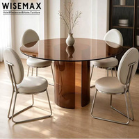 WISEMAX MÖBEL Moderner Einfacher Esstisch mit Runder Tischplatte und Öffnungsbasis aus Glas, Designer-Tisch für Apartments