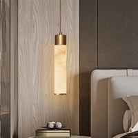 Luminaire suspendu ZeroUNO en albâtre, abat-jour cylindrique long en marbre d'albâtre naturel, lustre en albâtre, fabricants d'albâtre, style nordique