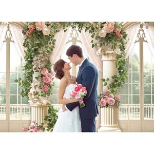 ฉากหลังดอกไม้ใบไม้สีเขียวดอกกุหลาบสีชมพูแบบกำหนดเองสำหรับงานแต่งงานงานเลี้ยงเจ้าสาวสำหรับการถ่ายภาพสตูดิโอ - Product Image 2