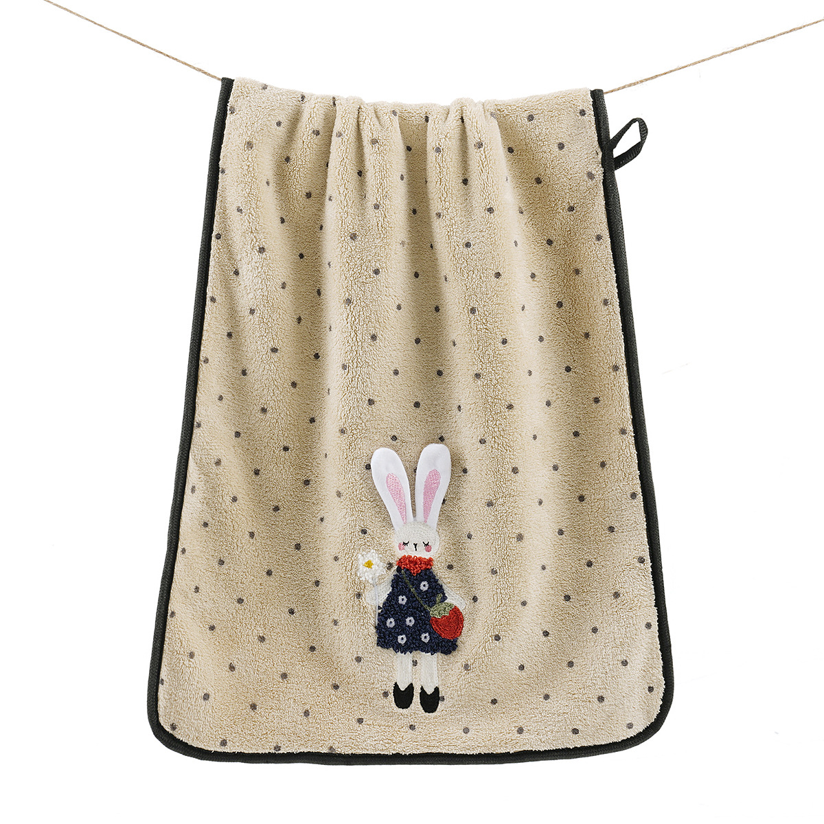Serviette lapin à pois en molleton corail [kaki]