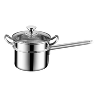 Mini Yukihira 14cm Pots à soupe/lait à service unique Taille 24cm Gaz 304/316SS Acier Induction Sûr Poignée en acier inoxydable Verre Métal