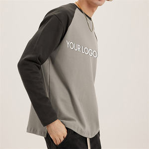 เสื้อยืดแขนยาวผ้าคอตตอนออแกนิกทรงโอเวอร์ไซส์เสื้อยืดพิมพ์โลโก้สีแบบกำหนดเอง - Product Image 3