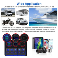 Panel Saklar Rocker 5 Tombol 20A Plastik dengan Soket USB DC 12V QC 3.0 dan Tipe C, Voltmeter Lampu LED Biru untuk Mobil, Kapal, Kendaraan Laut, RV, Truk