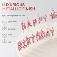 Lot de bougies en cire de paraffine solide, lettres Joyeux Anniversaire roses métallisées, pour décoration de gâteaux, vente en gros de fournitures de fête